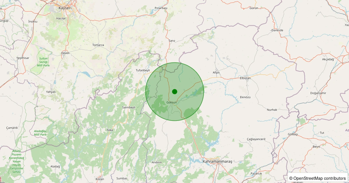 27 Ekim 2025 saat 15:41 - Göksun - 2.80ml depreminin harita gösterimi