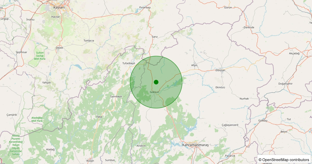 27 Ekim 2025 saat 15:41 - Göksun - 2.70ML depreminin harita gösterimi
