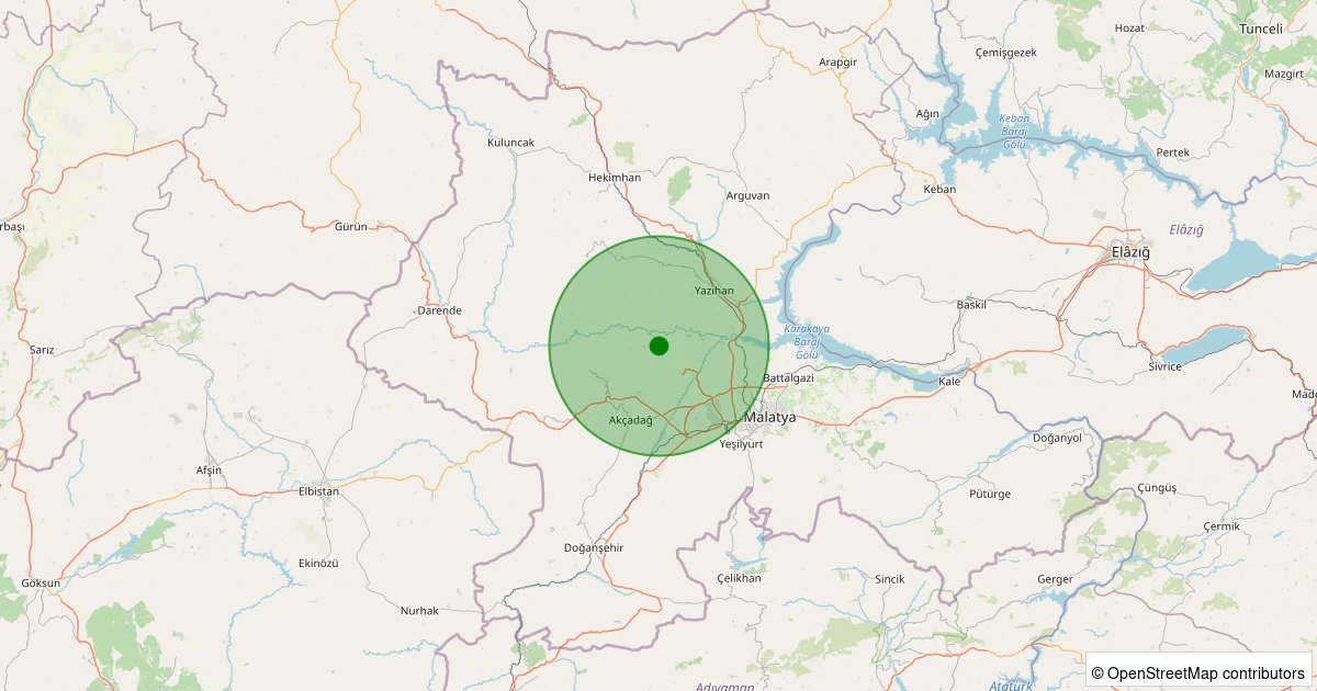 27 Ekim 2025 saat 18:06 - Akçadağ - Ilıcak - 2.30ML depreminin harita gösterimi