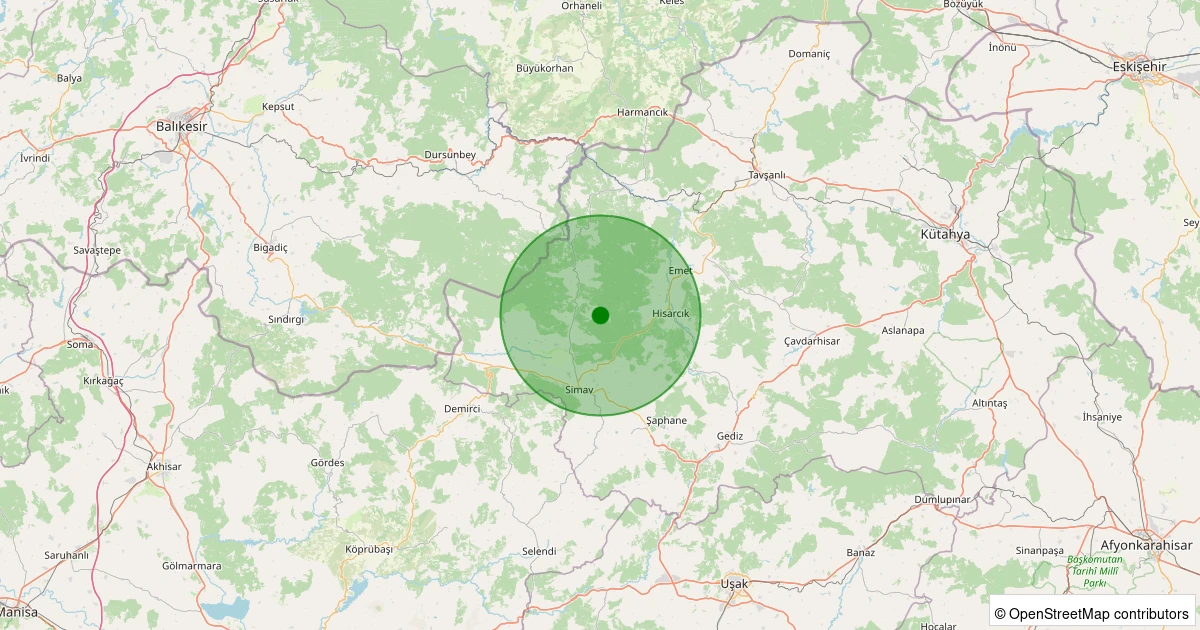 27 Ekim 2025 saat 18:50 - Simav - Maden Köyü - 2.00ml depreminin harita gösterimi