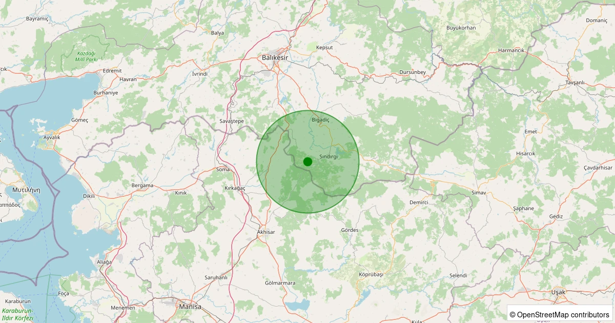 27 Ekim 2025 saat 18:39 - Sındırgı - Alakır - 1.30ml depreminin harita gösterimi