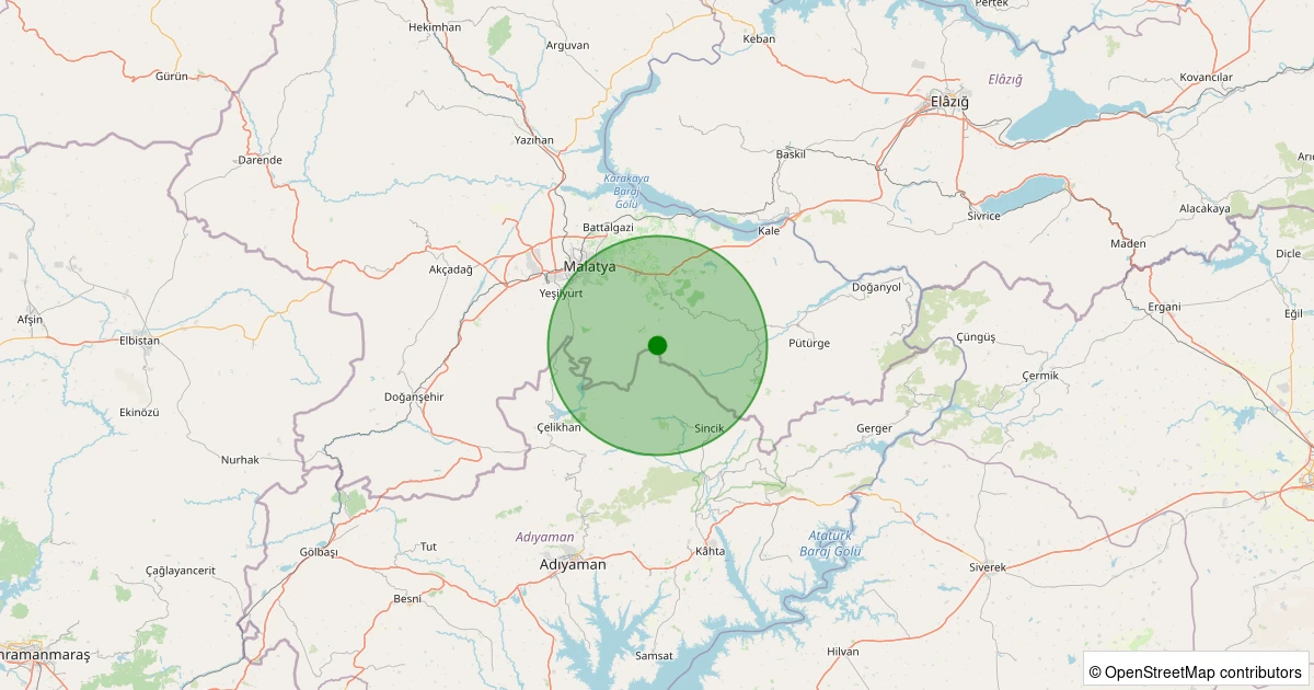 27 Ekim 2025 saat 19:46 - Battalgazi - Uluköy Köyü - 1.60ml depreminin harita gösterimi