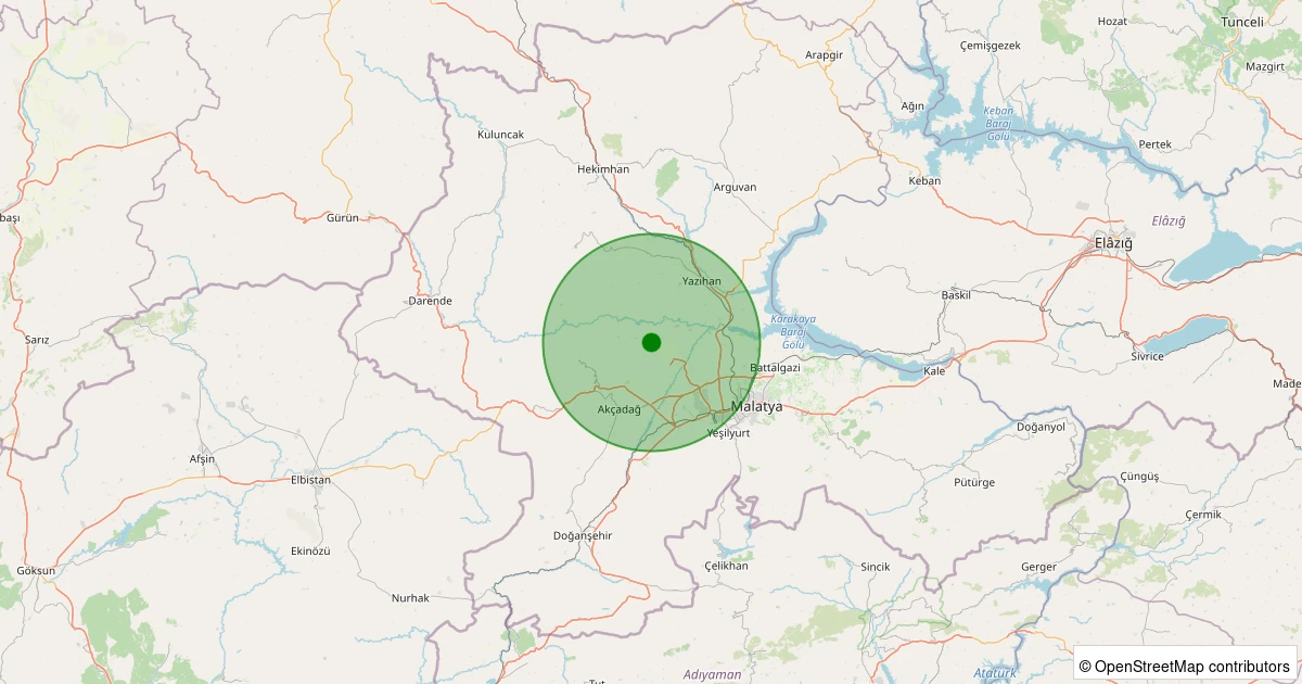 27 Ekim 2025 saat 21:52 - Akçadağ - Ilıcak - 1.00ml depreminin harita gösterimi