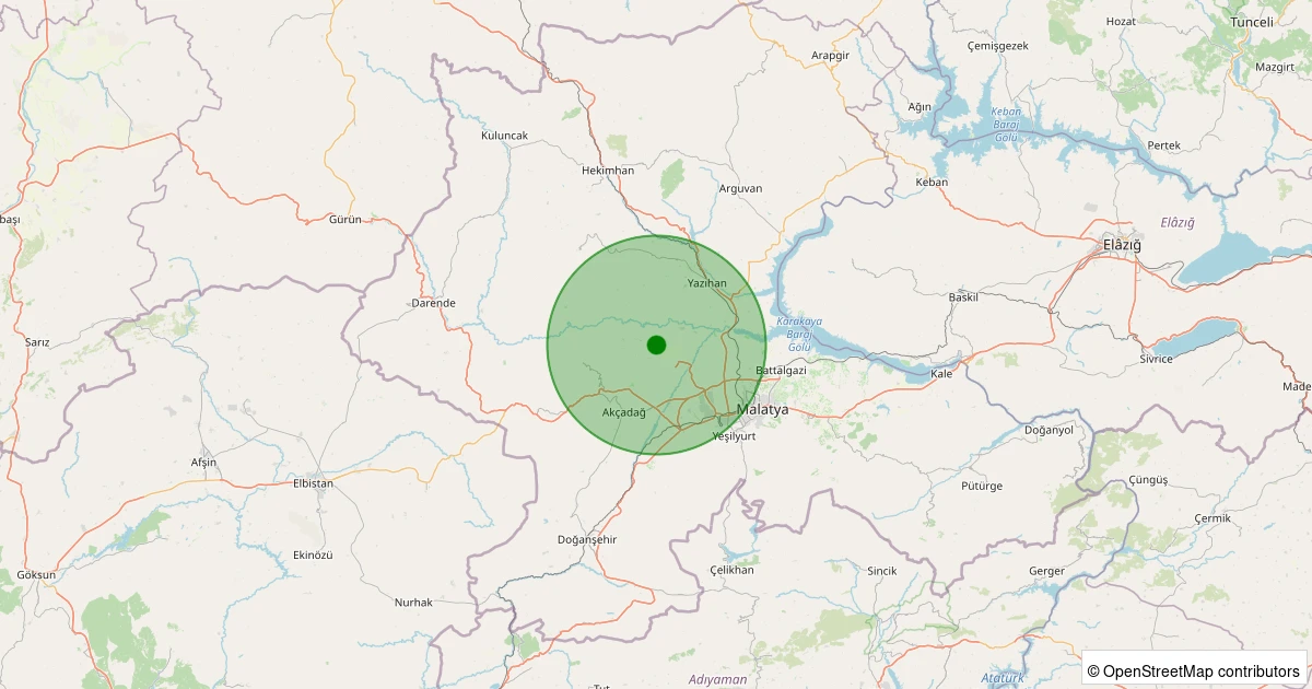 27 Ekim 2025 saat 21:52 - Akçadağ - Ilıcak - 1.00ML depreminin harita gösterimi