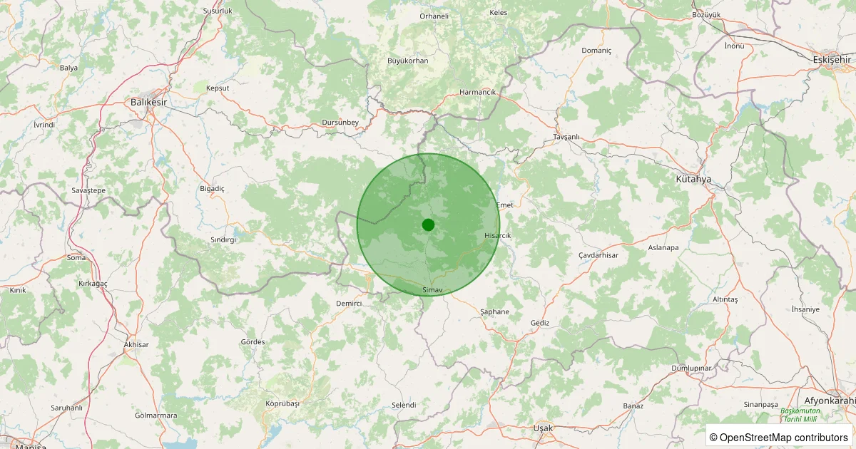 06 Ekim 2025 saat 18:40 - Simav - 2.50ML depreminin harita gösterimi