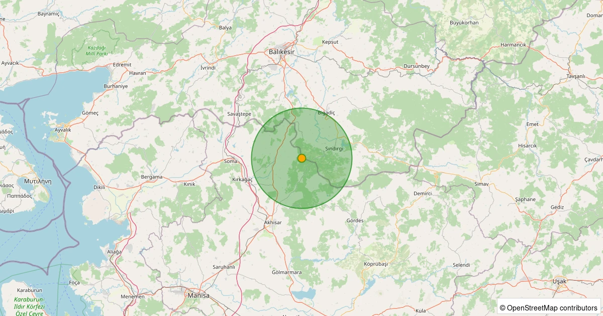 27 Ekim 2025 saat 23:29 - Sındırgı - Eğridere - 4.29mb depreminin harita gösterimi