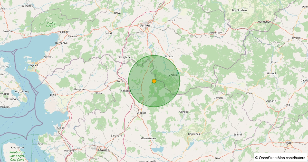 27 Ekim 2025 saat 23:16 - Akhisar - 4.35mb depreminin harita gösterimi