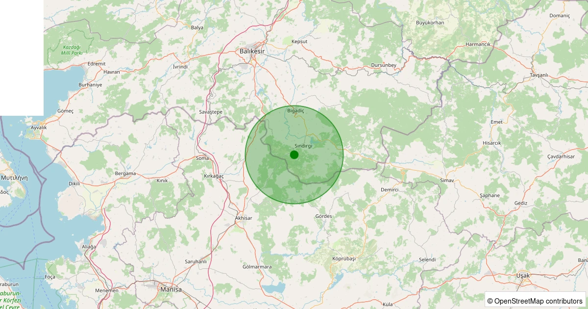 27 Ekim 2025 saat 23:42 - Sındırgı - Kertil - 3.30ml depreminin harita gösterimi