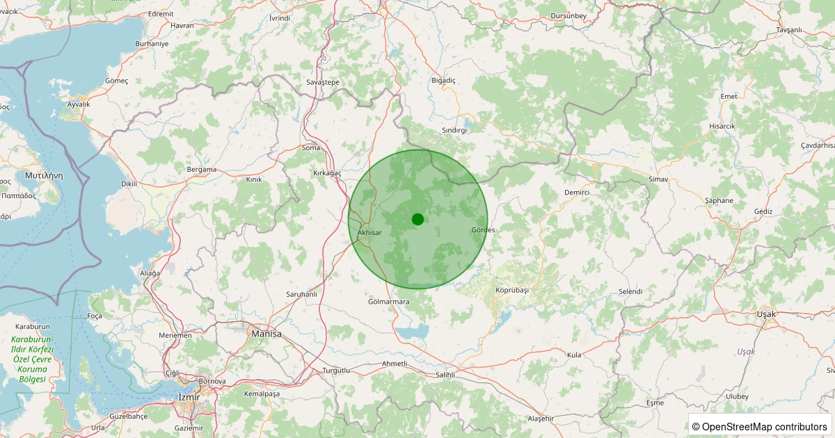 27 Ekim 2025 saat 22:50 - Akhisar - Sarnıç Köyü - 3.20ml depreminin harita gösterimi