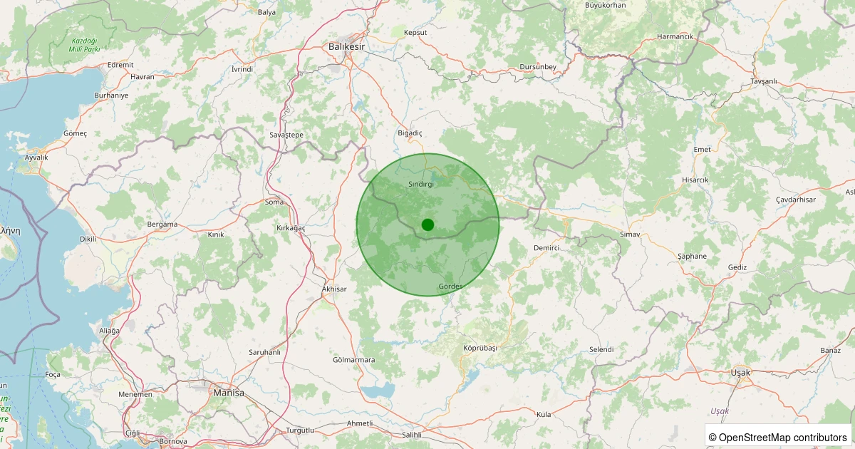 28 Ekim 2025 saat 00:38 - Sındırgı - Işıklar - 3.90ml depreminin harita gösterimi