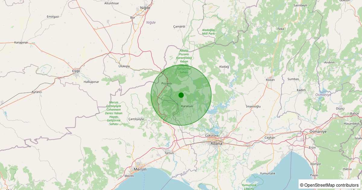 28 Ekim 2025 saat 02:54 - Karaisalı - Karakılıç Köyü - 1.10ML depreminin harita gösterimi