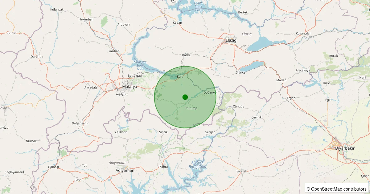 06 Ekim 2025 saat 22:01 - Pütürge - 1.40ML depreminin harita gösterimi