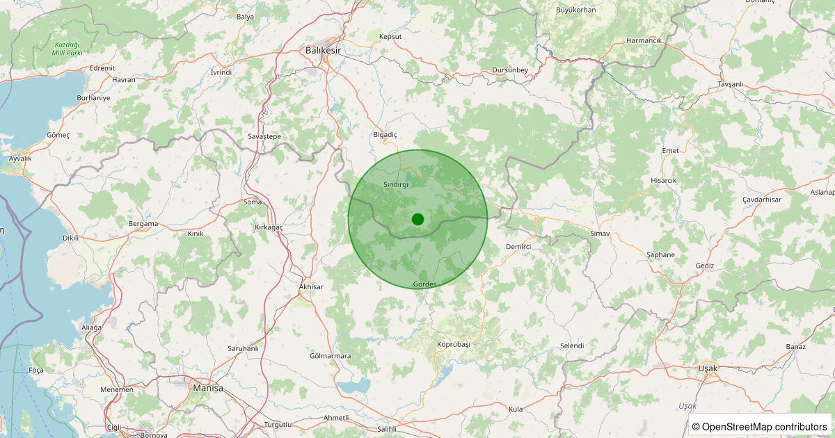 28 Ekim 2025 saat 03:08 - Sındırgı - Yüreğil/Yeni - 2.10ML depreminin harita gösterimi