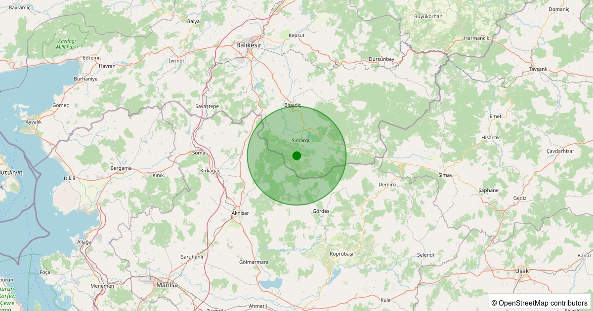 28 Ekim 2025 saat 03:46 - Sındırgı - Sinandede - 2.60ML depreminin harita gösterimi