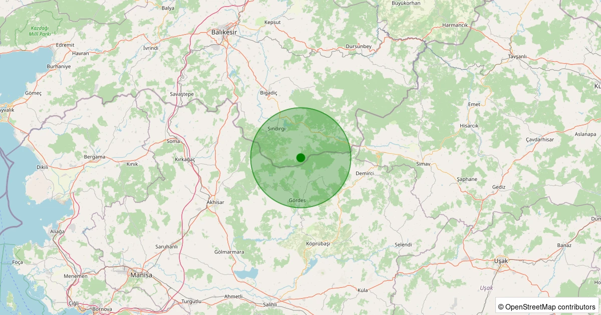 28 Ekim 2025 saat 05:21 - Sındırgı - Yüreğil/Merkez - 1.90ML depreminin harita gösterimi