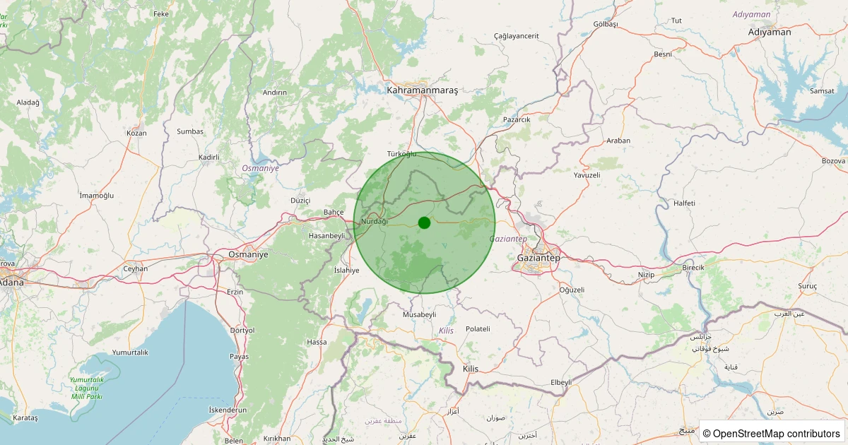 28 Ekim 2025 saat 05:55 - Nurdağı - 1.10ML depreminin harita gösterimi
