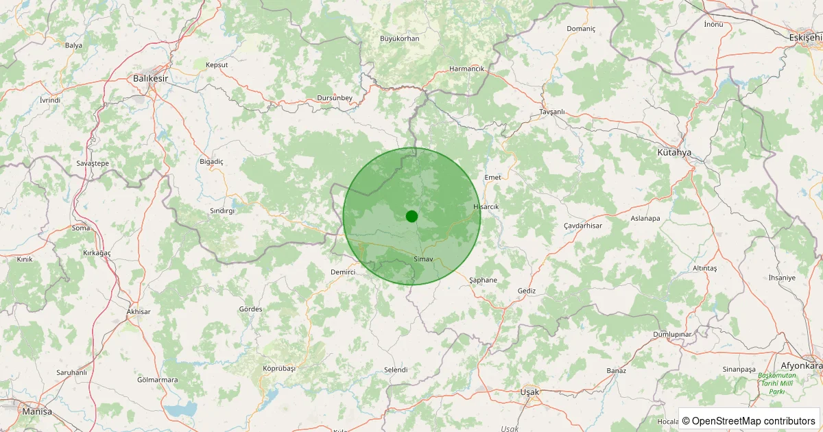 07 Ekim 2025 saat 01:14 - Simav - 0.90ML depreminin harita gösterimi