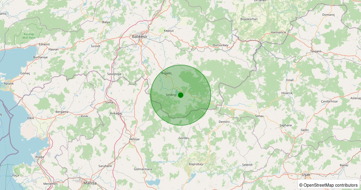 28 Ekim 2025 saat 06:49 - Sındırgı - Danaçayır - 1.60ML depreminin harita gösterimi