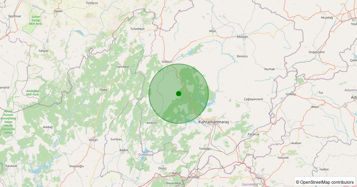 27 Ekim 2025 saat 03:41 - Onikişubat - Çukurhisar - 1.60ml depreminin harita gösterimi