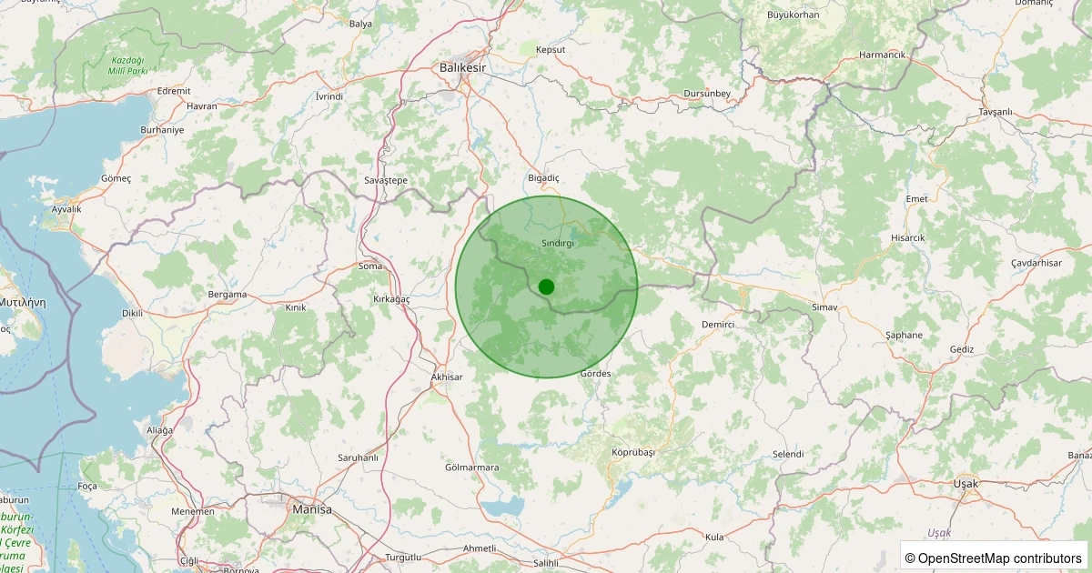 27 Ekim 2025 saat 00:12 - Sındırgı - Kınık - 1.60ml depreminin harita gösterimi