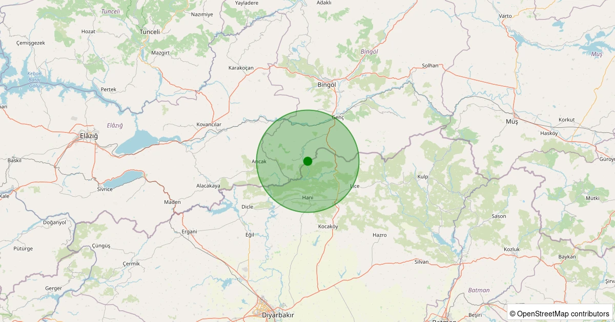 26 Ekim 2025 saat 23:12 - Genç - Servi/Sefikdursun - 1.30ml depreminin harita gösterimi