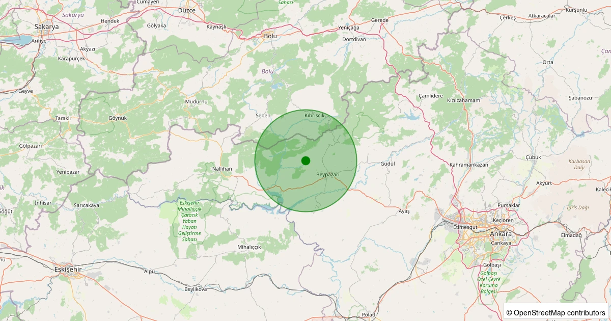 26 Ekim 2025 saat 18:32 - Beypazarı - Kaplan - 2.20ml depreminin harita gösterimi