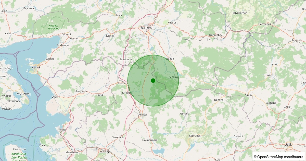 26 Ekim 2025 saat 16:33 - Kırkağaç - Dualar - 1.60ml depreminin harita gösterimi