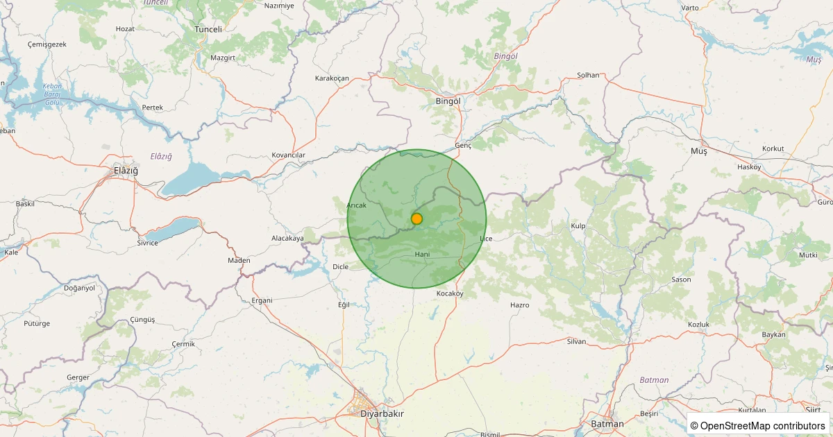 26 Ekim 2025 saat 14:49 - Hani - Kaledibi - 4.00ml depreminin harita gösterimi