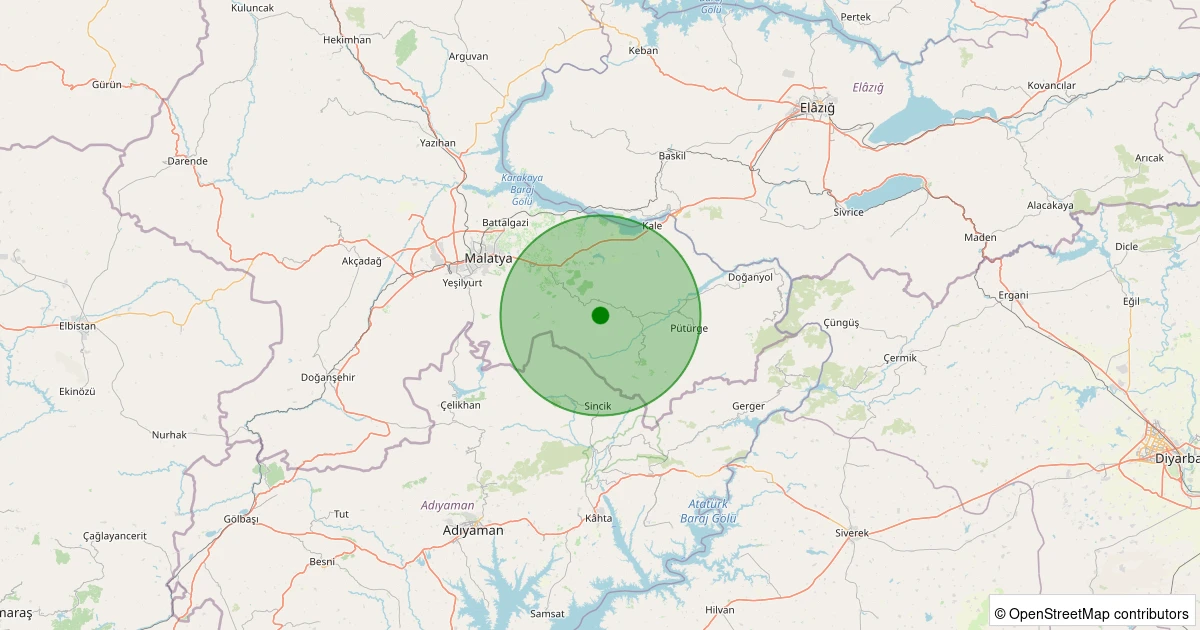 26 Ekim 2025 saat 12:05 - Pütürge - Söğütlü Köyü - 2.10ml depreminin harita gösterimi