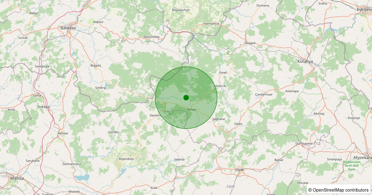 26 Ekim 2025 saat 10:27 - Simav - Güney/Cuma - 1.30ml depreminin harita gösterimi