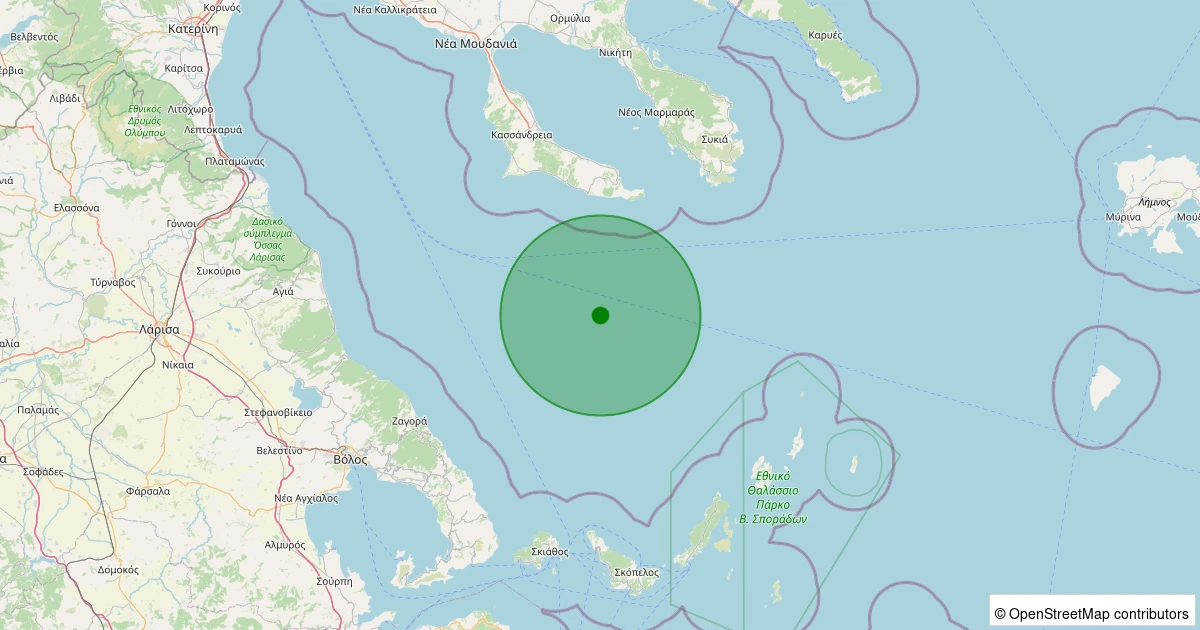26 Ekim 2025 saat 06:20 - YUNANISTAN - 1.90ml depreminin harita gösterimi
