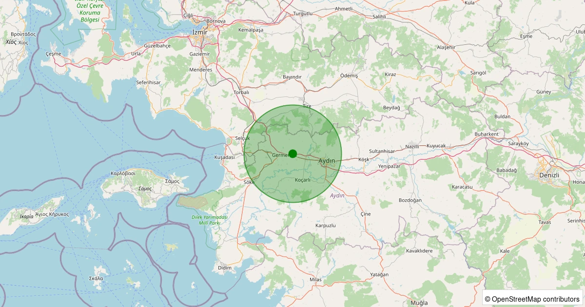 26 Ekim 2025 saat 05:53 - Germencik - Ömerbeyli - 1.60ml depreminin harita gösterimi