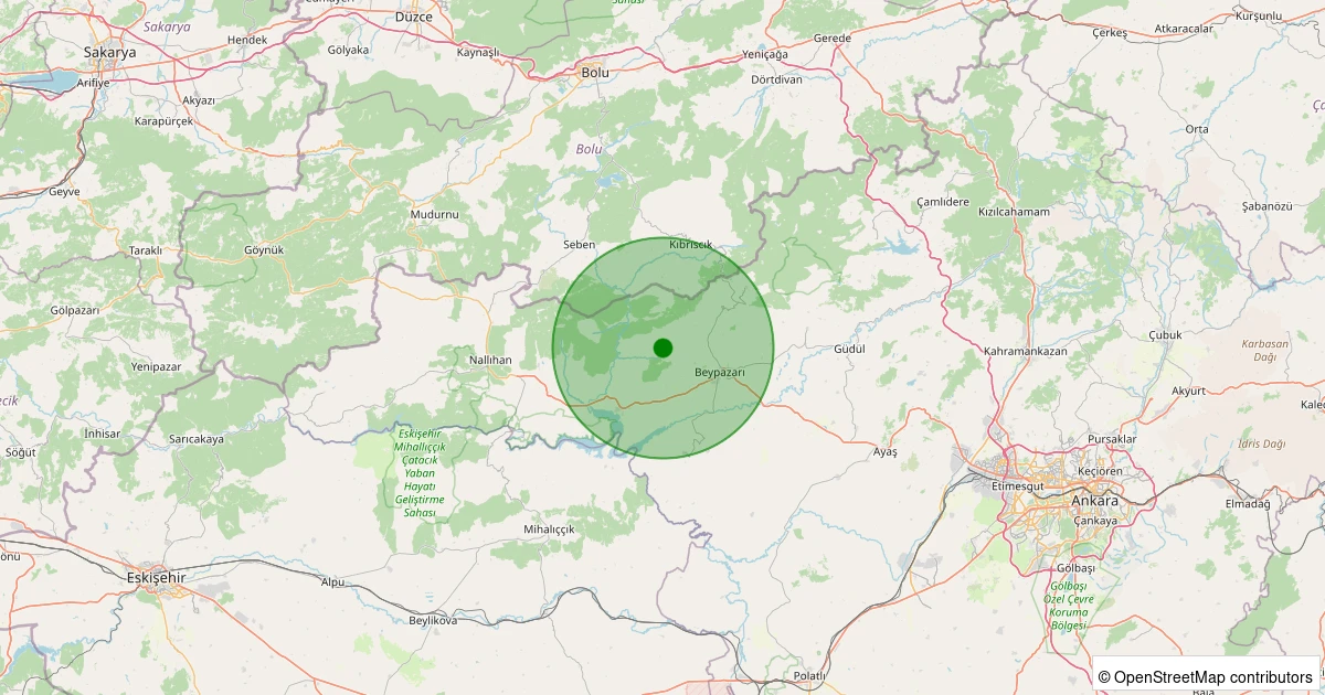26 Ekim 2025 saat 05:43 - Beypazarı - Hırkatepe - 2.10ml depreminin harita gösterimi