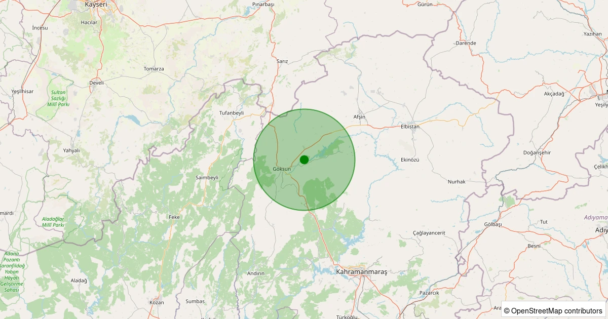 26 Ekim 2025 saat 04:41 - Göksun - Kale - 2.70ml depreminin harita gösterimi
