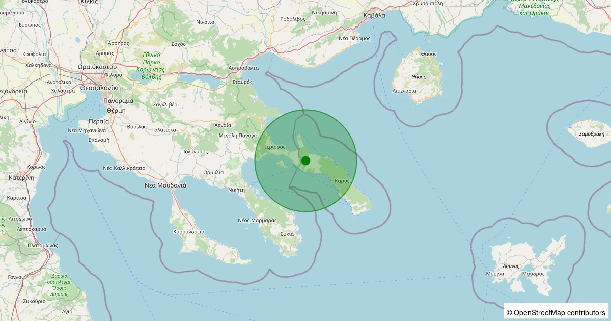 25 Ekim 2025 saat 17:10 - YUNANISTAN - 1.30ml depreminin harita gösterimi