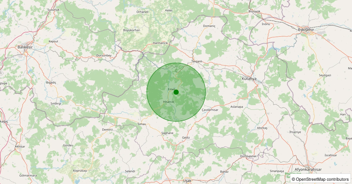 25 Ekim 2025 saat 13:27 - Emet - Bahatlar Köyü - 1.40ml depreminin harita gösterimi