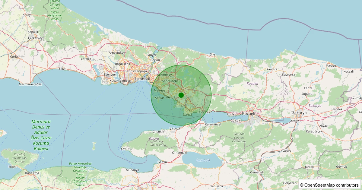25 Ekim 2025 saat 09:13 - Pendik - Kurtköy - 1.10ml depreminin harita gösterimi