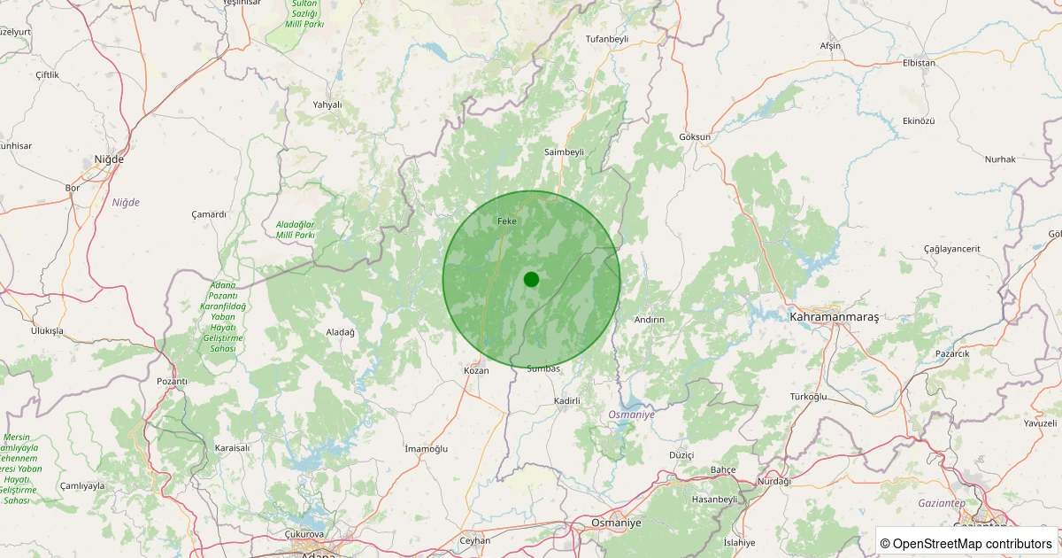 28 Ekim 2025 saat 07:44 - Kozan - Kuyubeli - 2.10ML depreminin harita gösterimi