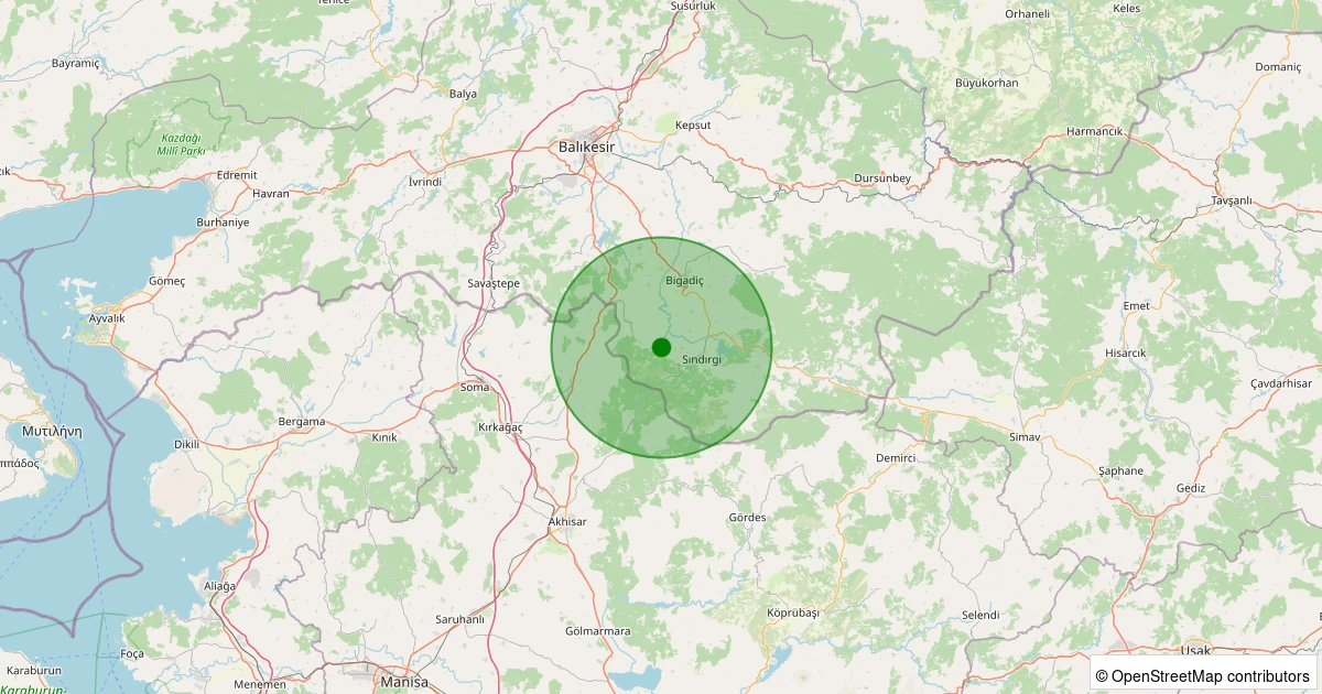 28 Ekim 2025 saat 09:29 - Sındırgı - Alacaatlı - 3.30ml depreminin harita gösterimi
