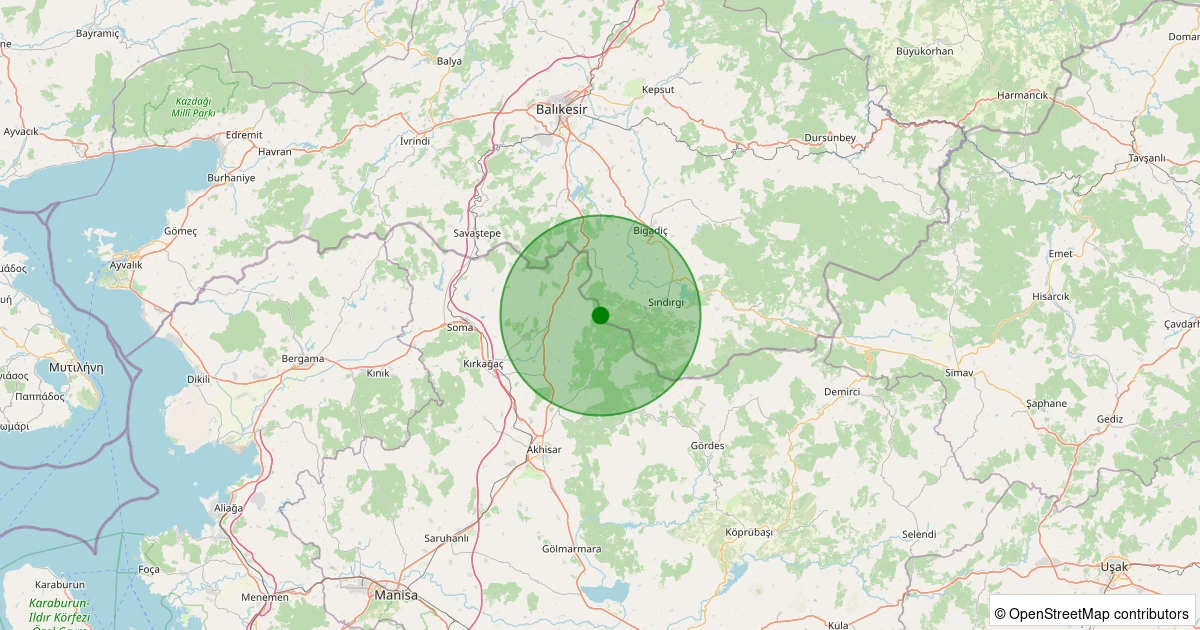 27 Ekim 2025 saat 02:04 - Sındırgı - Eğridere - 1.70ml depreminin harita gösterimi