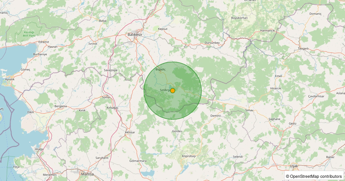 28 Ekim 2025 saat 10:54 - 5 km E of Sındırgı, Turkey - 4.90mb depreminin harita gösterimi