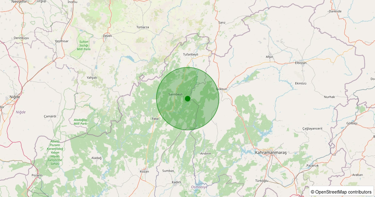 28 Ekim 2025 saat 11:46 - Saimbeyli - Eyüplü - 2.20ml depreminin harita gösterimi