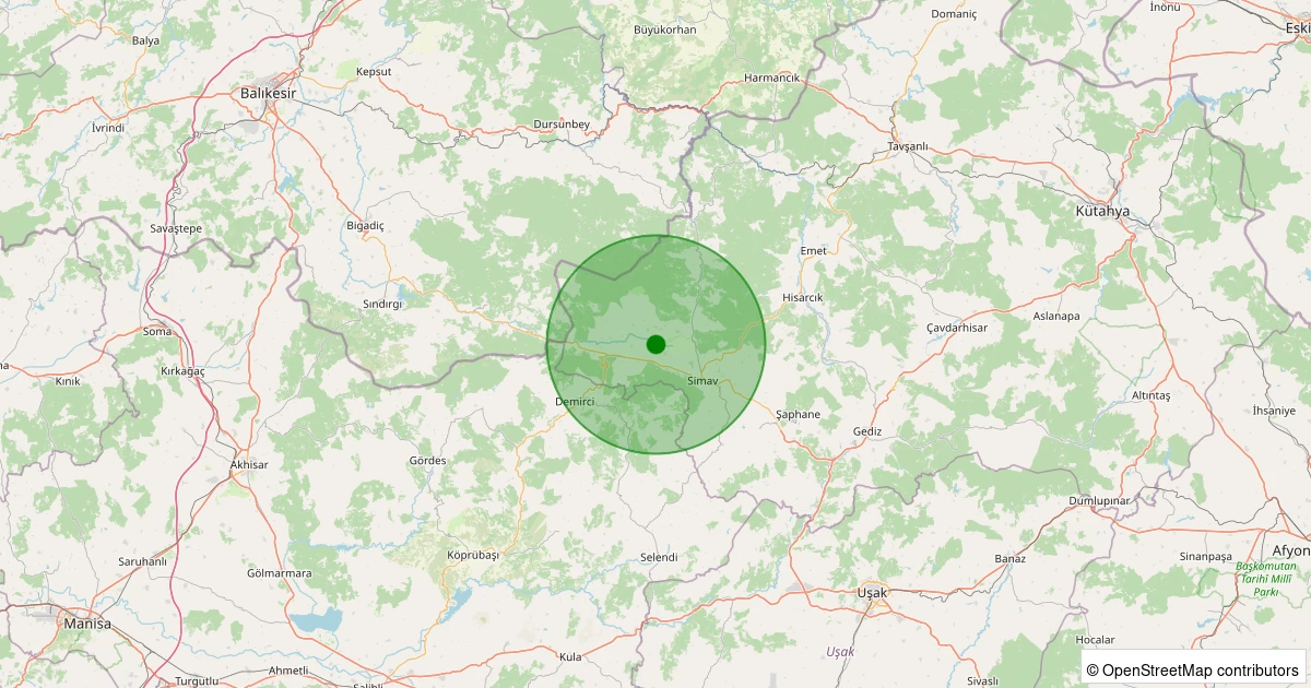 28 Ekim 2025 saat 08:57 - Simav - Boğazköy Köyü - 2.30ml depreminin harita gösterimi