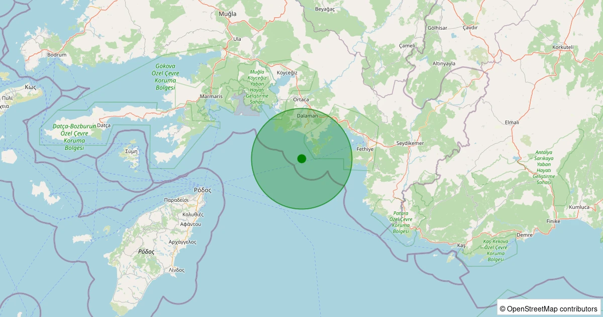 28 Ekim 2025 saat 13:02 - Akdeniz - [13.80 km] Dalaman (Muğla) - 1.70ML depreminin harita gösterimi