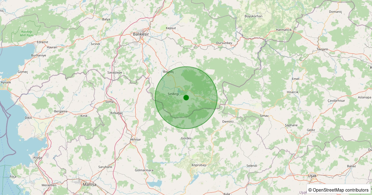 28 Ekim 2025 saat 13:17 - Sındırgı - Aslandede - 2.30ml depreminin harita gösterimi