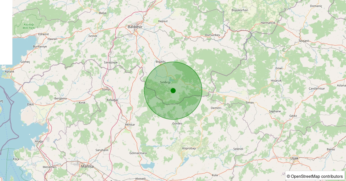 28 Ekim 2025 saat 13:35 - Sındırgı - Emendere - 2.10ml depreminin harita gösterimi