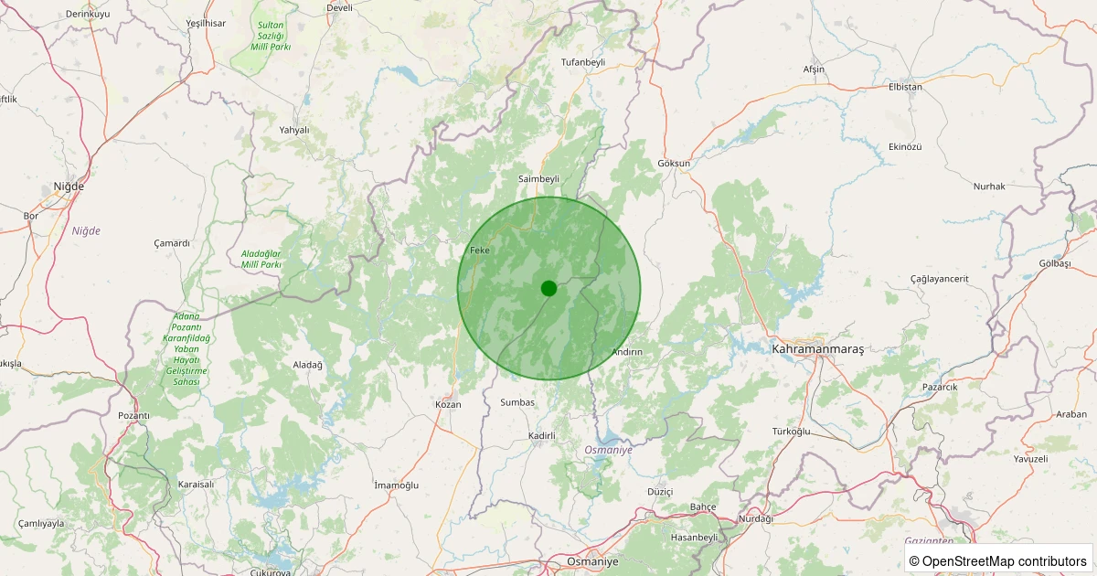 28 Ekim 2025 saat 13:53 - Kozan - Akçalıuşağı - 3.90ml depreminin harita gösterimi