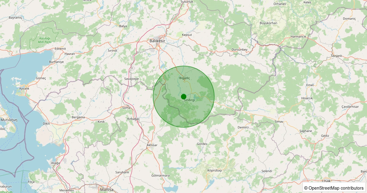 28 Ekim 2025 saat 16:21 - Sındırgı - İbiller - 2.10ML depreminin harita gösterimi