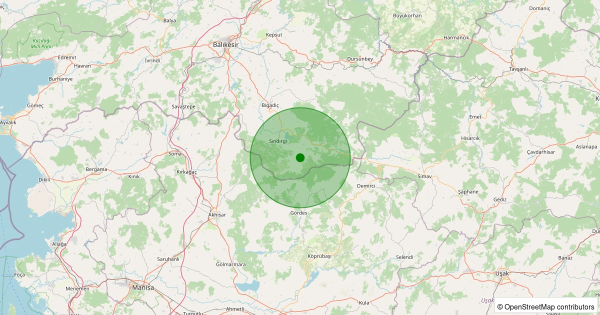 28 Ekim 2025 saat 18:56 - Sındırgı - Işıklar - 3.30ml depreminin harita gösterimi