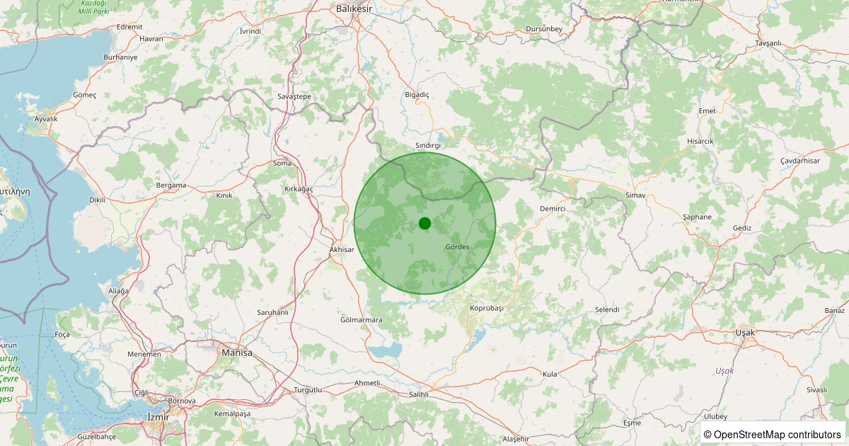 28 Ekim 2025 saat 21:02 - Akhisar - Yeğenoba Köyü - 1.50ml depreminin harita gösterimi